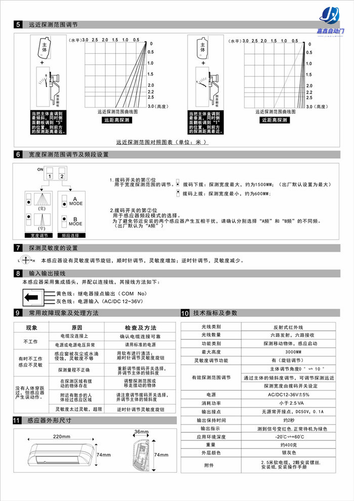嘉鑫自动感应门CNB-204E红外感应器